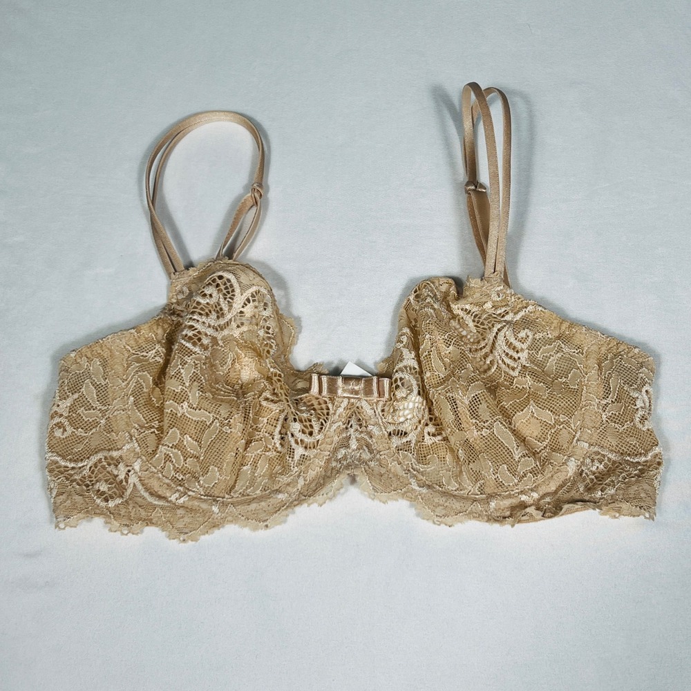 Simone Perele Delice Sheer Plunge Lace Bra Champagne Beige 12M331 30D
